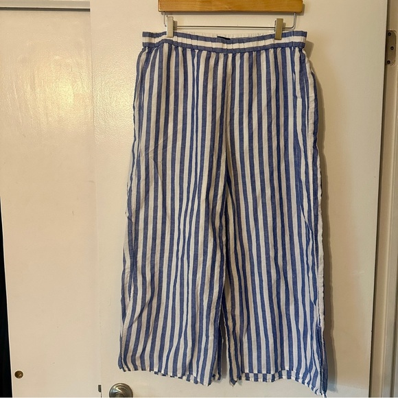 J Crew Womens Blue White Stripe Wide Leg Pull on Pants Cropped Beachy Nautical L - Picture 3 of 7